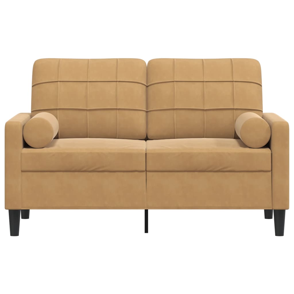 Sofá 2 lugares c/ almofadas decorativas 120 cm veludo castanho