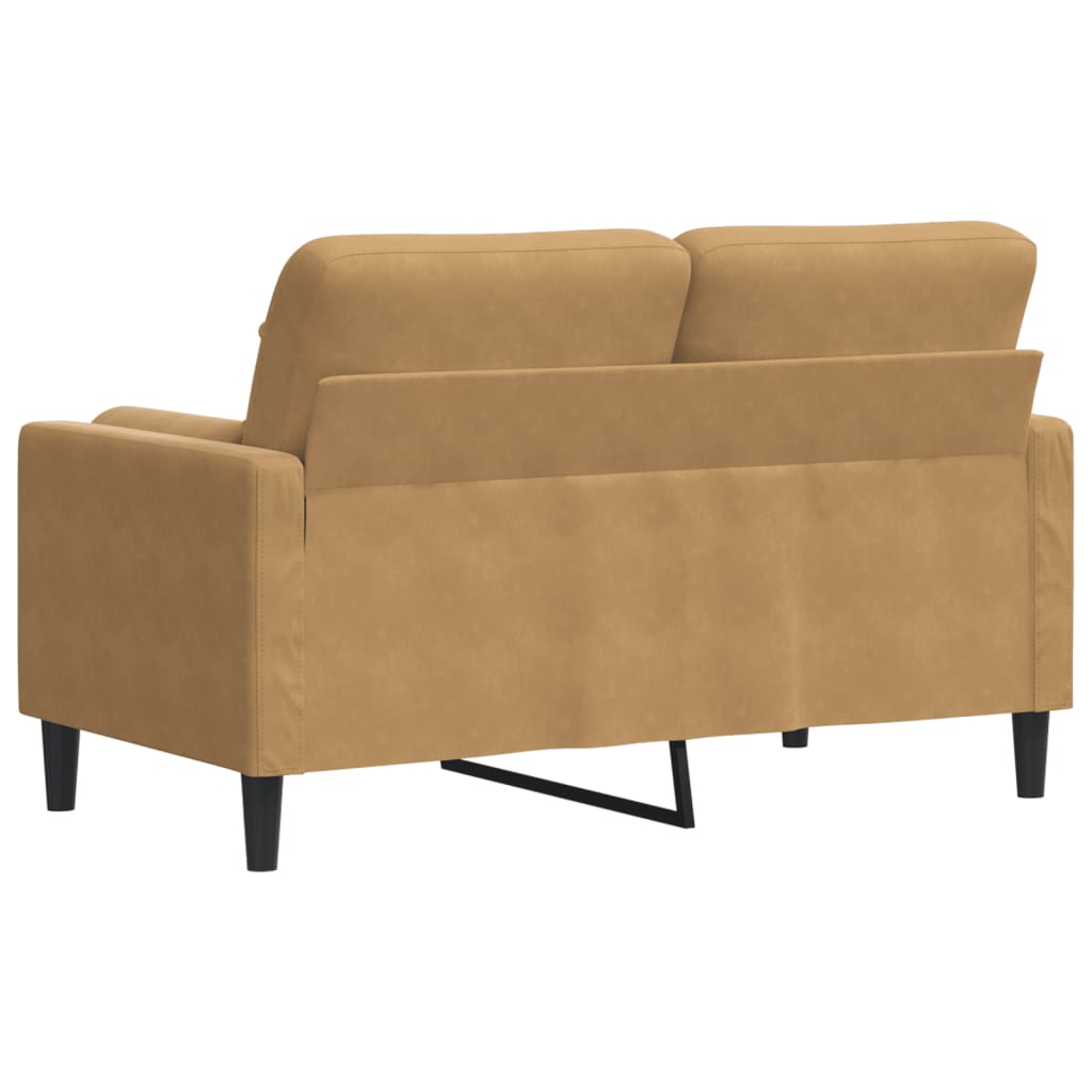Sofá 2 lugares c/ almofadas decorativas 120 cm veludo castanho