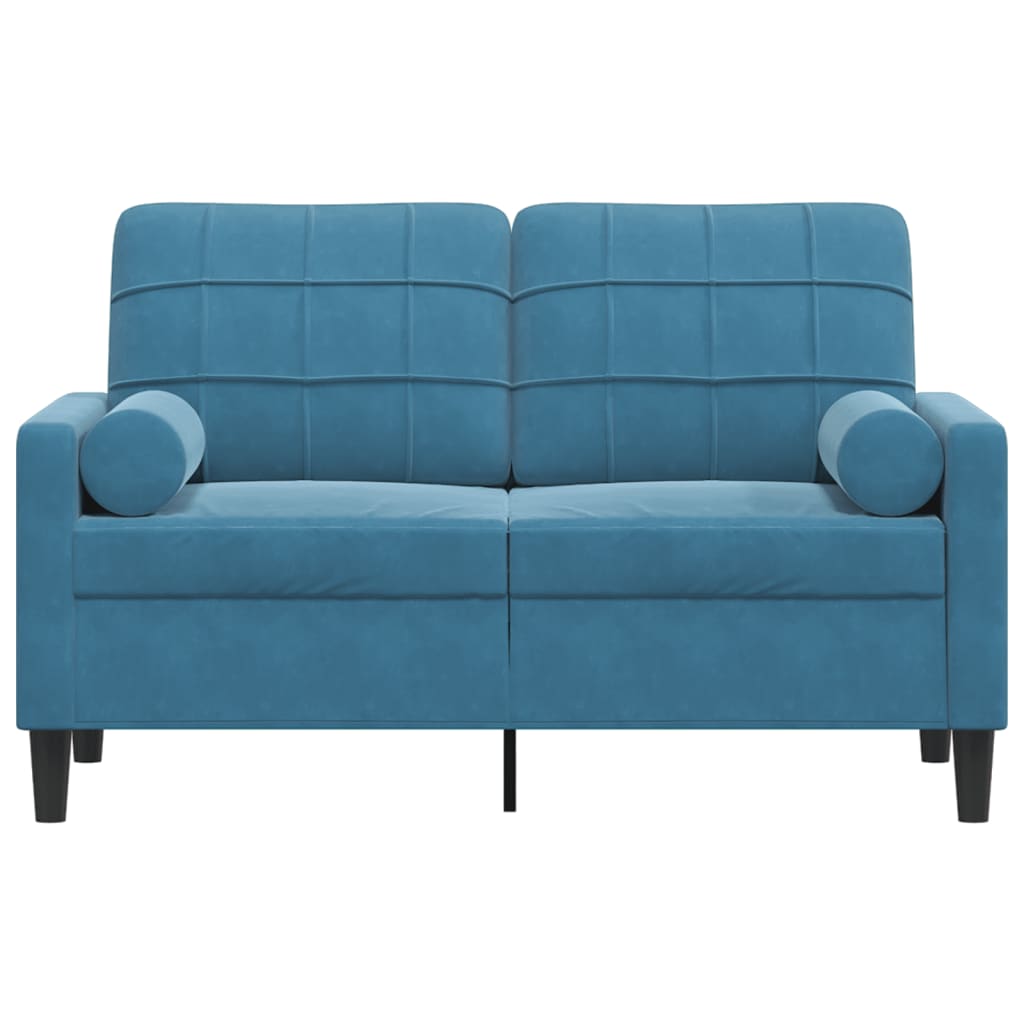 Sofá 2 lugares c/ almofadas decorativas 120 cm veludo azul