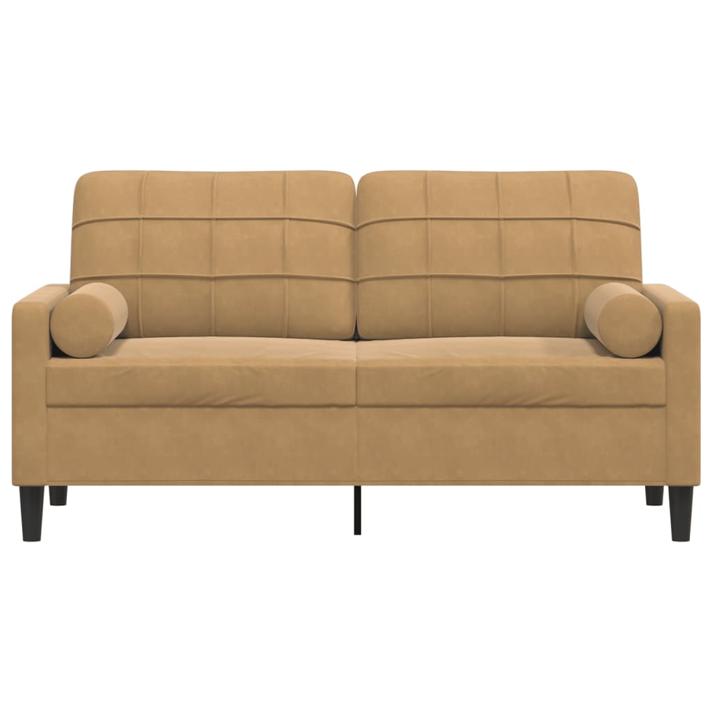 Sofá 2 lugares c/ almofadas decorativas 140 cm veludo castanho