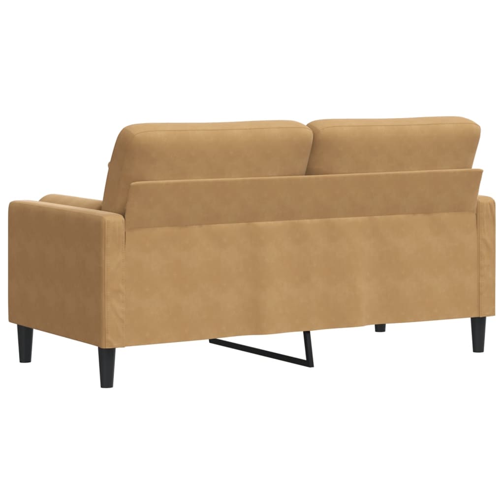 Sofá 2 lugares c/ almofadas decorativas 140 cm veludo castanho