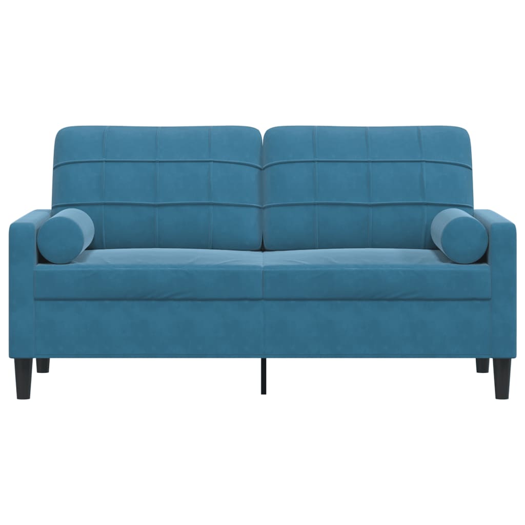 Sofá 2 lugares c/ almofadas decorativas 140 cm veludo azul