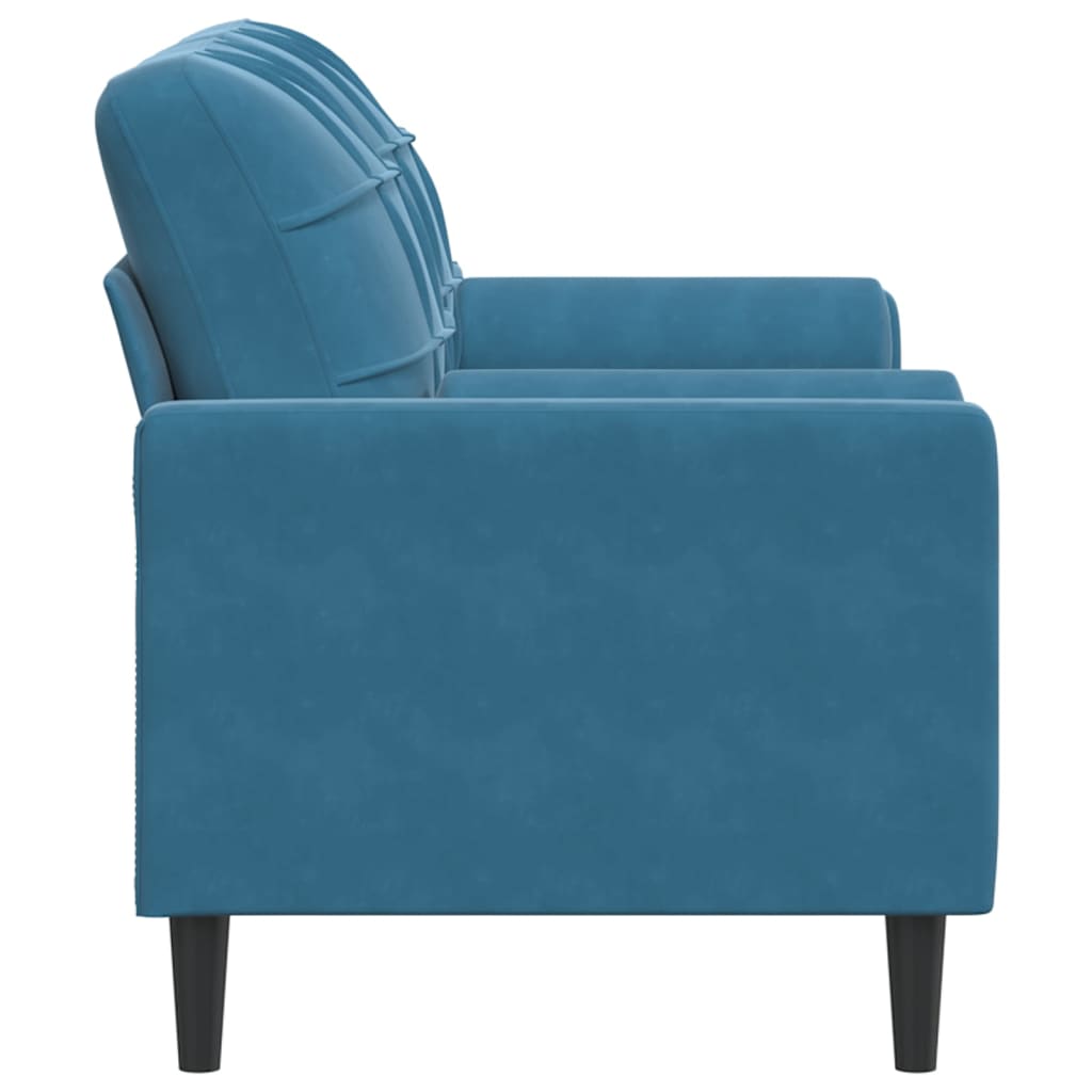 Sofá 2 lugares c/ almofadas decorativas 140 cm veludo azul