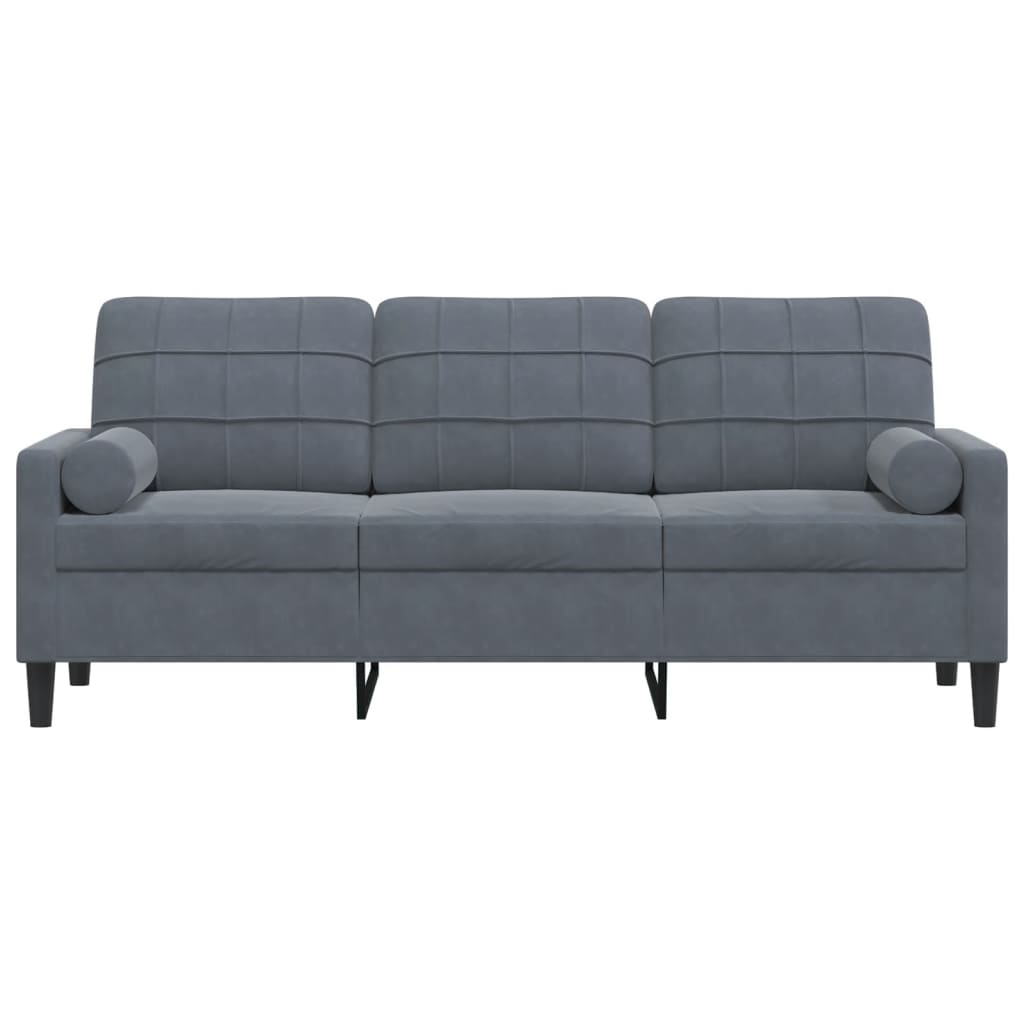 3-seater sofa with decorative cushions 180 cm dark grey velvet