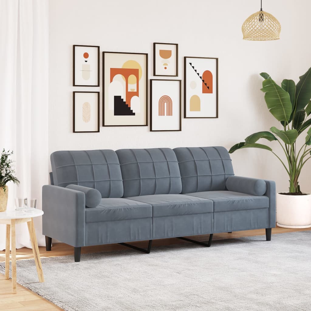 3-seater sofa with decorative cushions 180 cm dark grey velvet