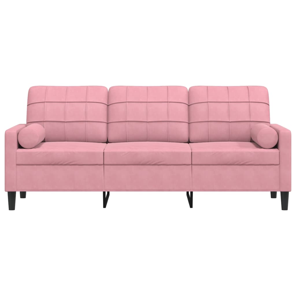 3-seater sofa with decorative cushions 180 cm pink velvet