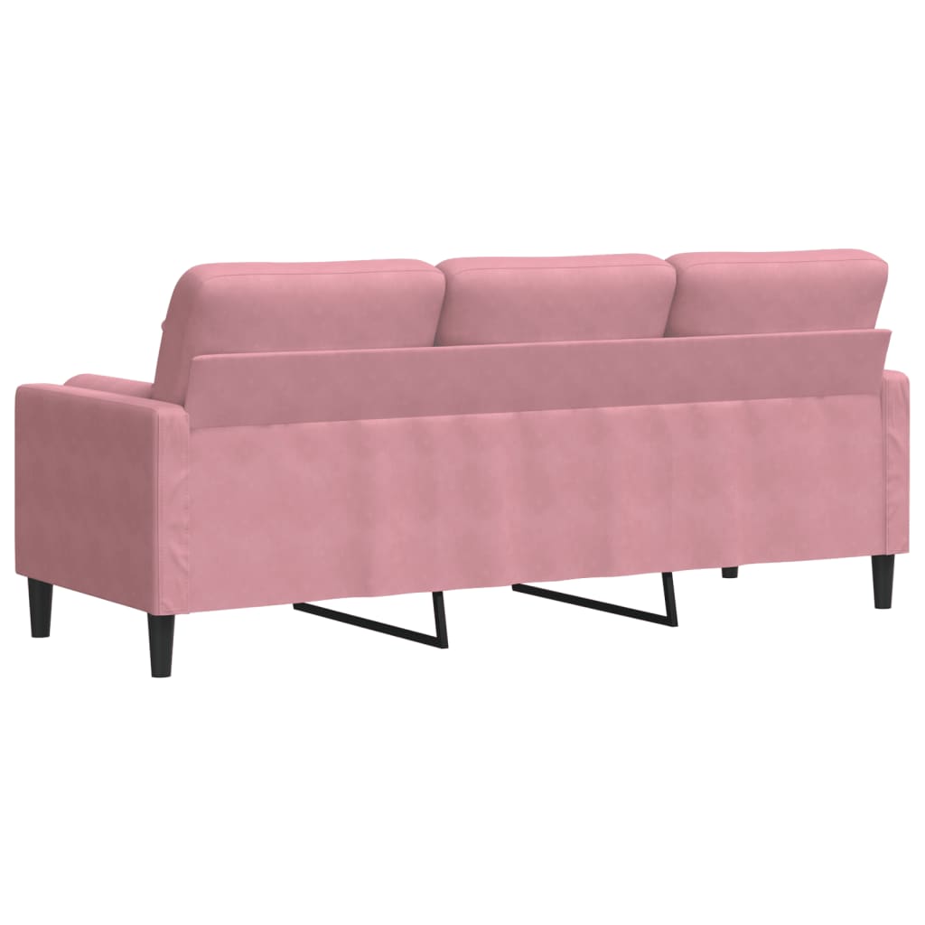 3-seater sofa with decorative cushions 180 cm pink velvet