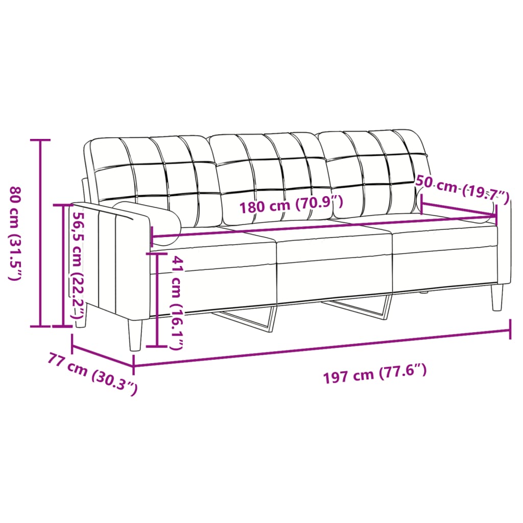 Sofá 3 lugares c/ almofadas decorativas 180 cm veludo preto