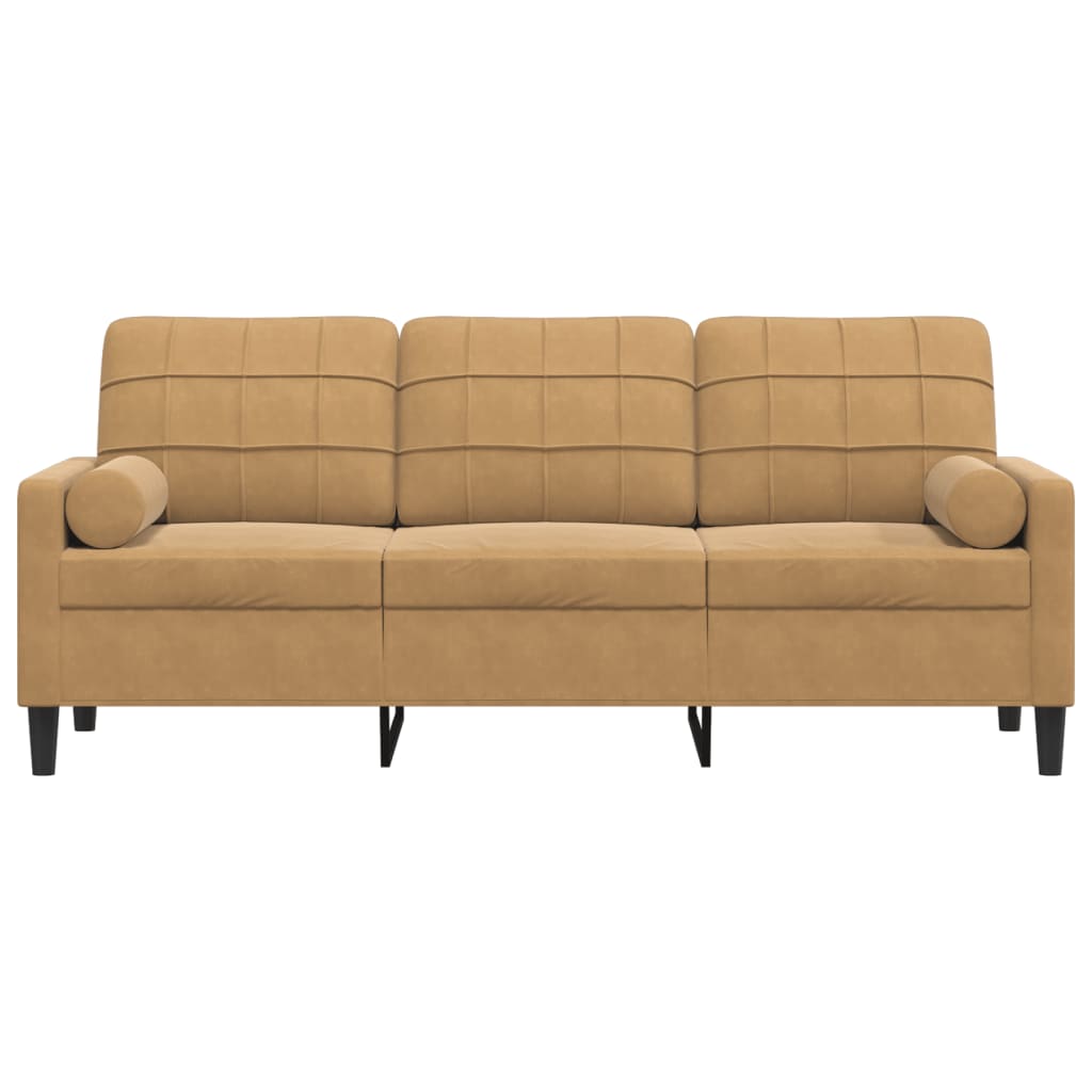 Sofá 3 lugares c/ almofadas decorativas 180 cm veludo castanho