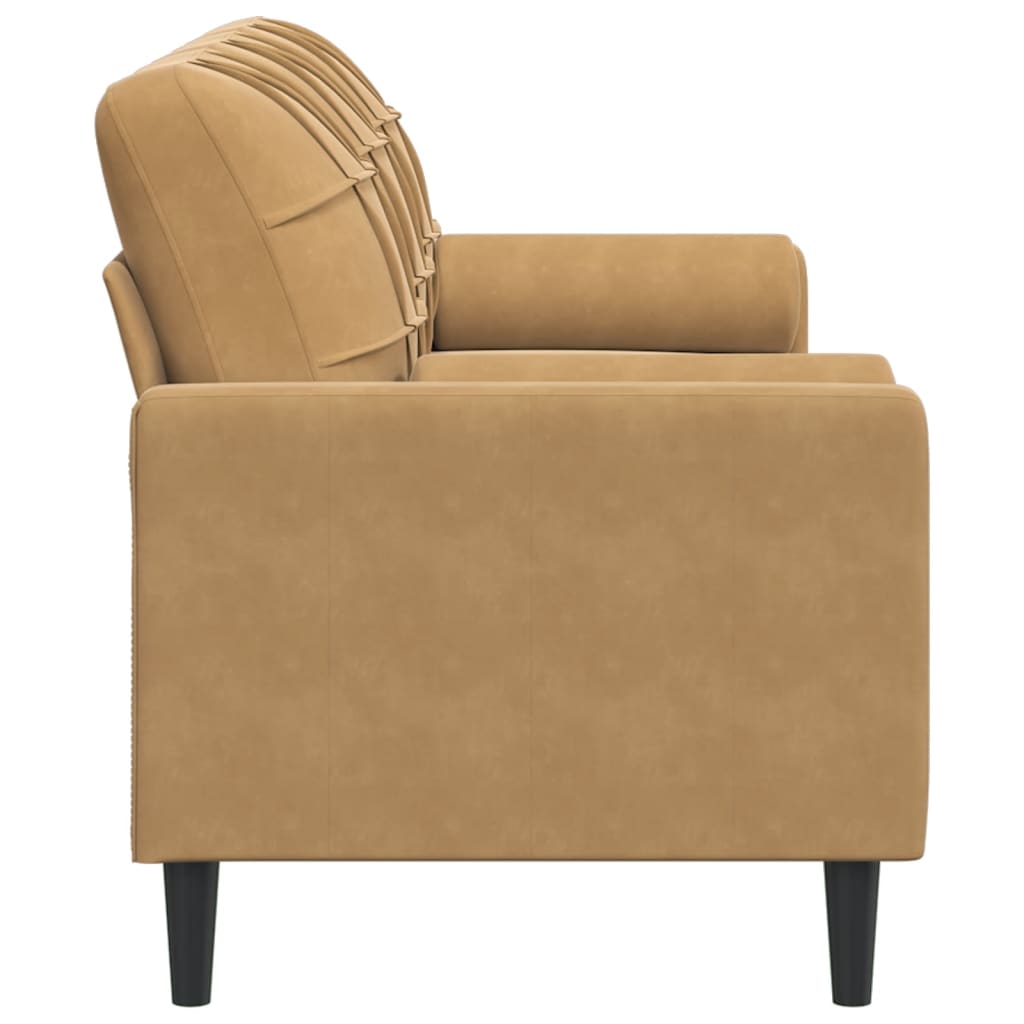 Sofá 3 lugares c/ almofadas decorativas 180 cm veludo castanho