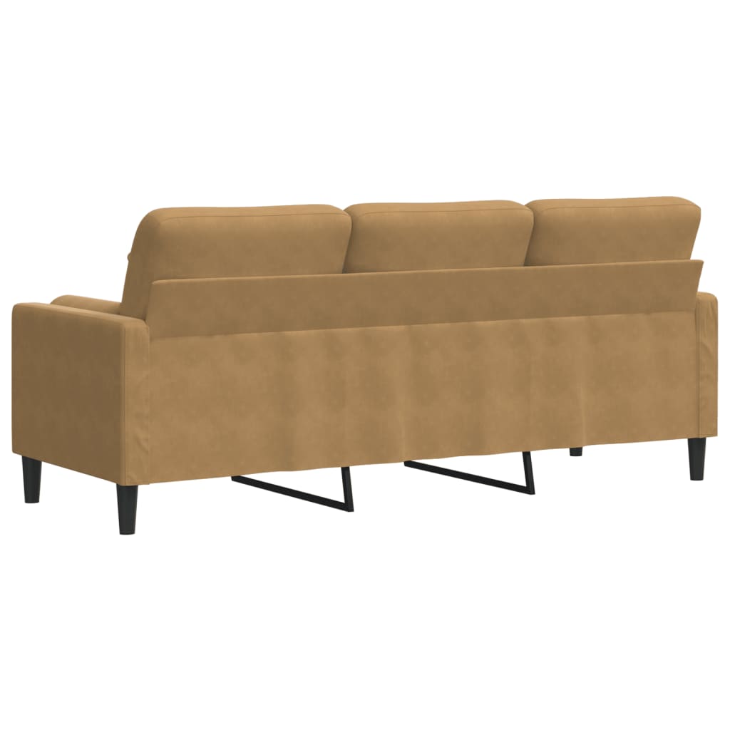 Sofá 3 lugares c/ almofadas decorativas 180 cm veludo castanho