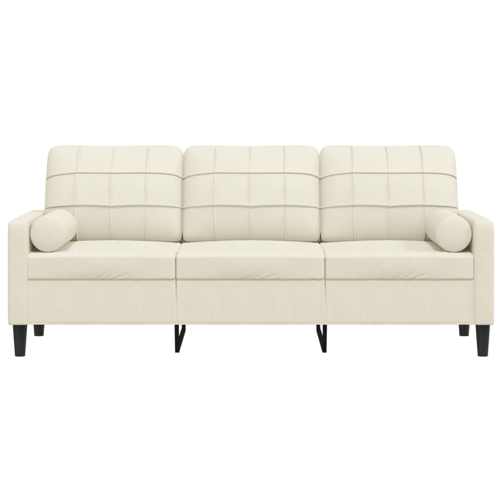 Sofá 3 lugares c/ almofadas decorativas 180 cm veludo creme