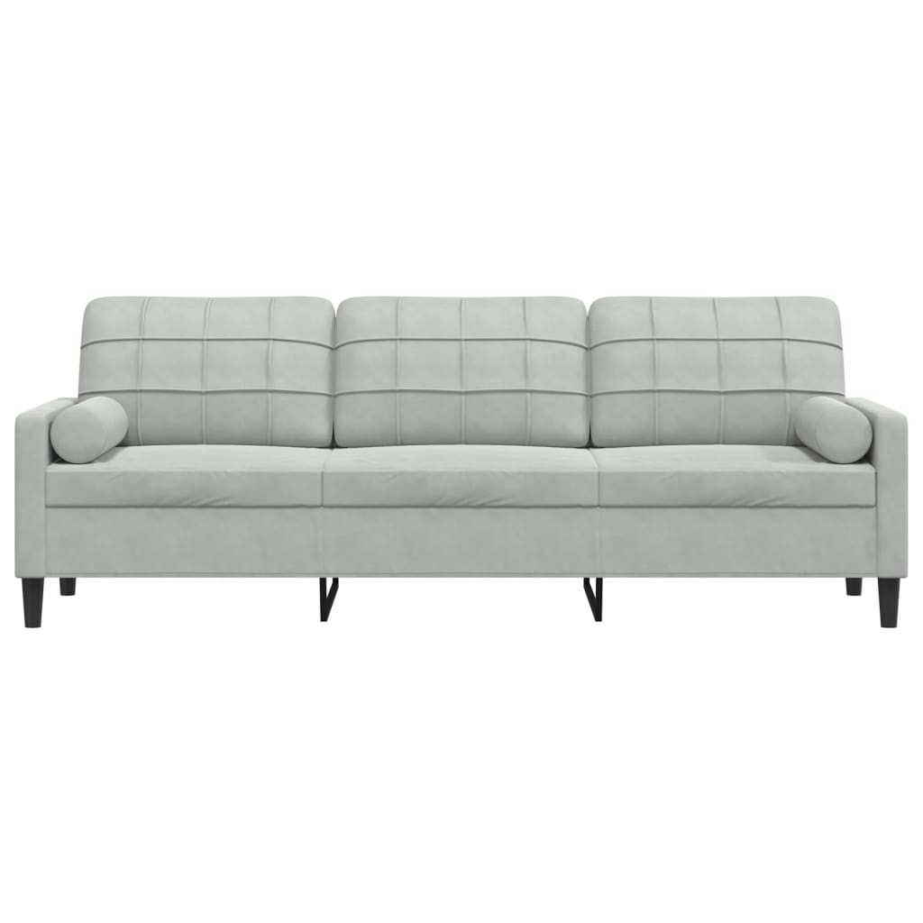 Sofá 3 lug. c/ almofadas decorativas 210 cm veludo cinza-claro