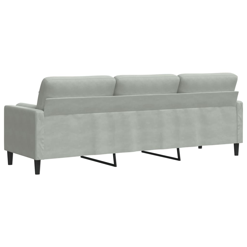 Sofá 3 lug. c/ almofadas decorativas 210 cm veludo cinza-claro