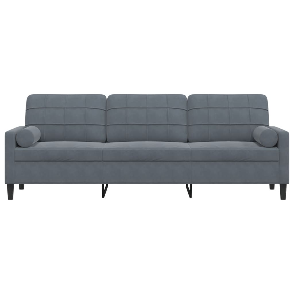 3-seater sofa with decorative cushions 210 cm dark grey velvet