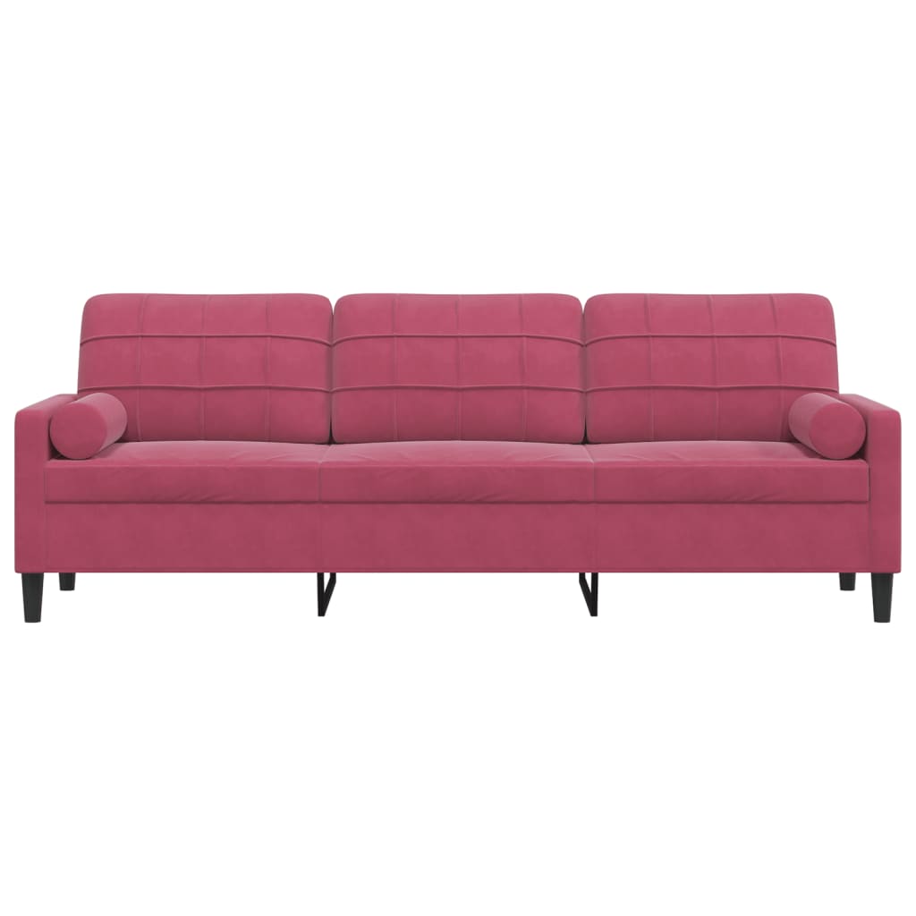 3-seater sofa + decorative cushions 210cm in red velvet