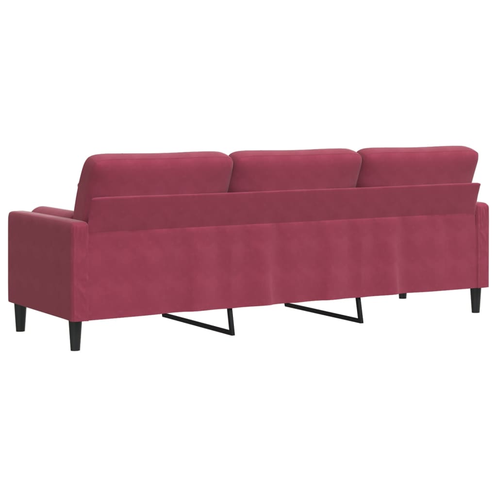 3-seater sofa + decorative cushions 210cm in red velvet