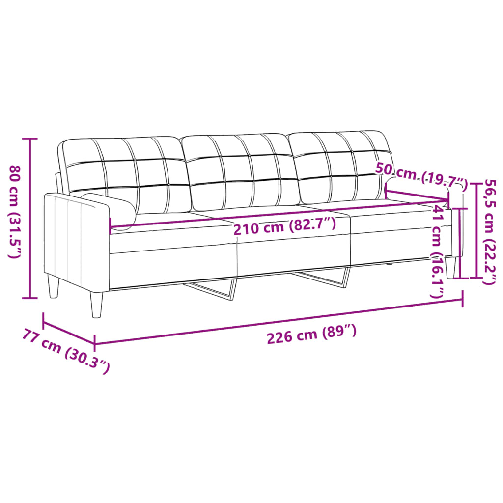 Sofá 3 lugares c/ almofadas decorativas 210 cm veludo preto