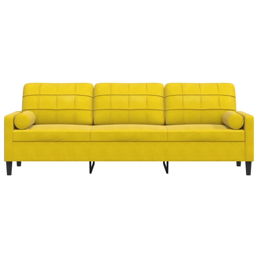 3-seater sofa with decorative cushions 210 cm yellow velvet