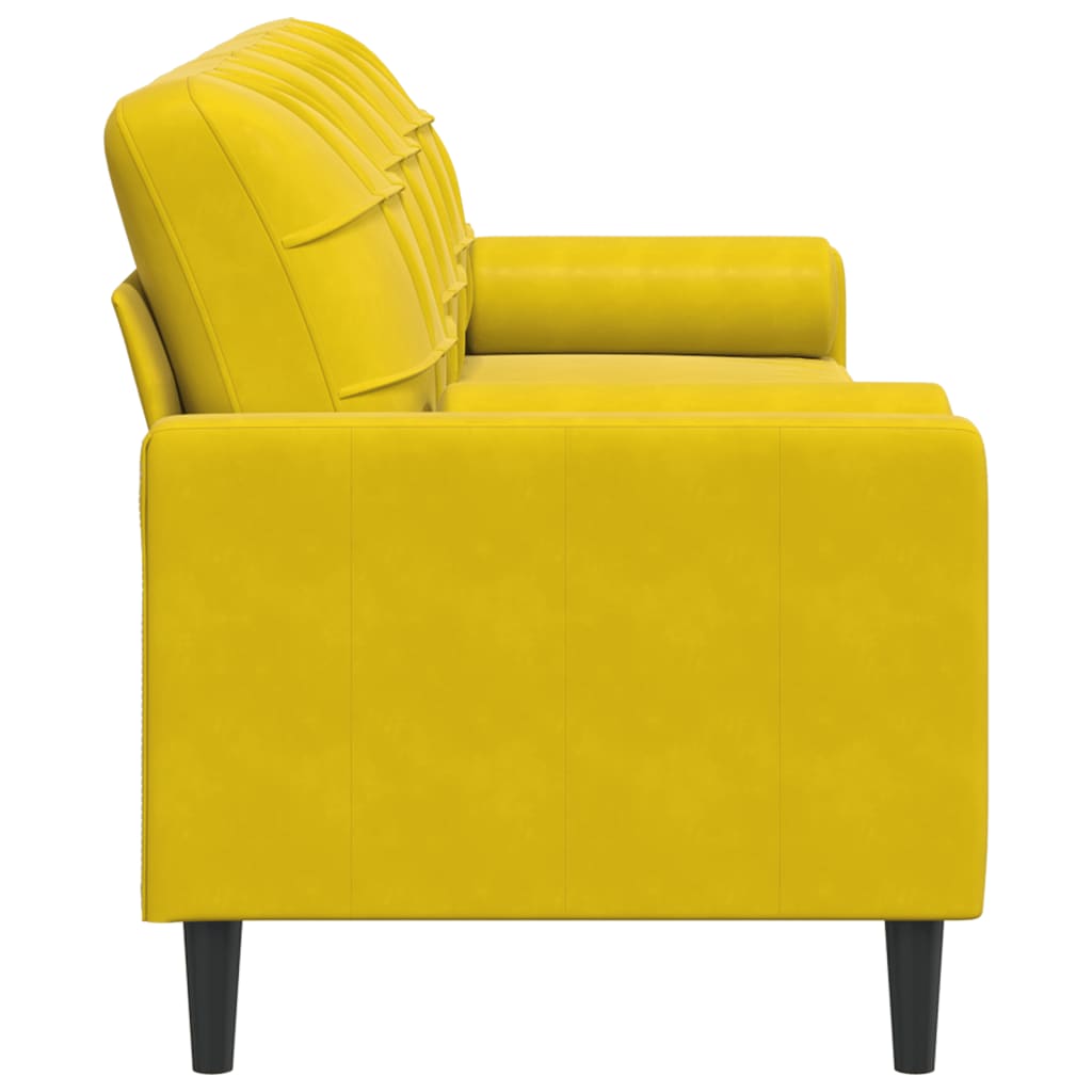 3-seater sofa with decorative cushions 210 cm yellow velvet