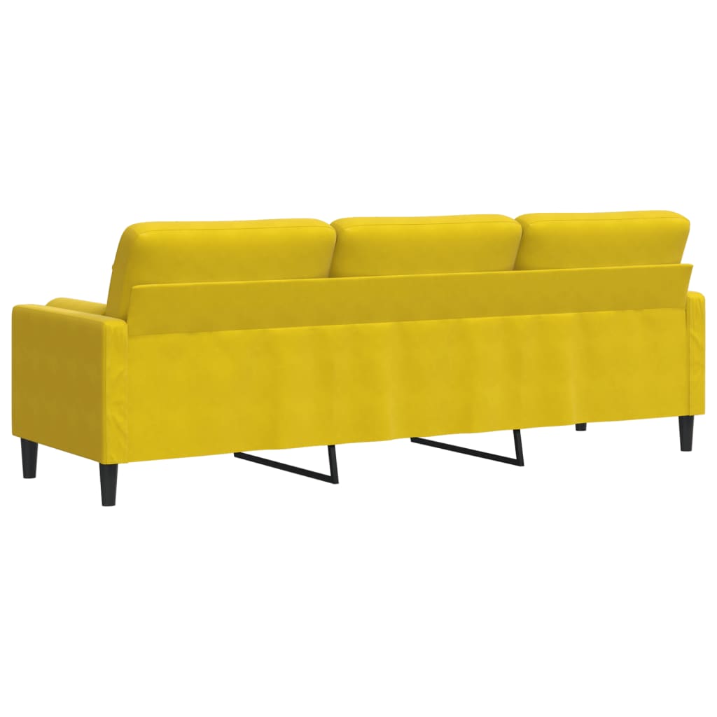 3-seater sofa with decorative cushions 210 cm yellow velvet