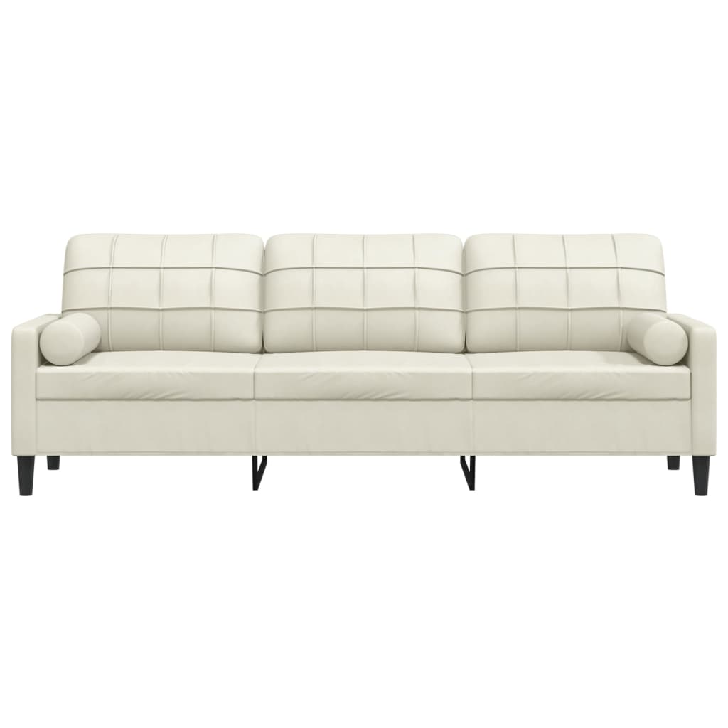 Sofá 3 lugares c/ almofadas decorativas 210 cm veludo creme
