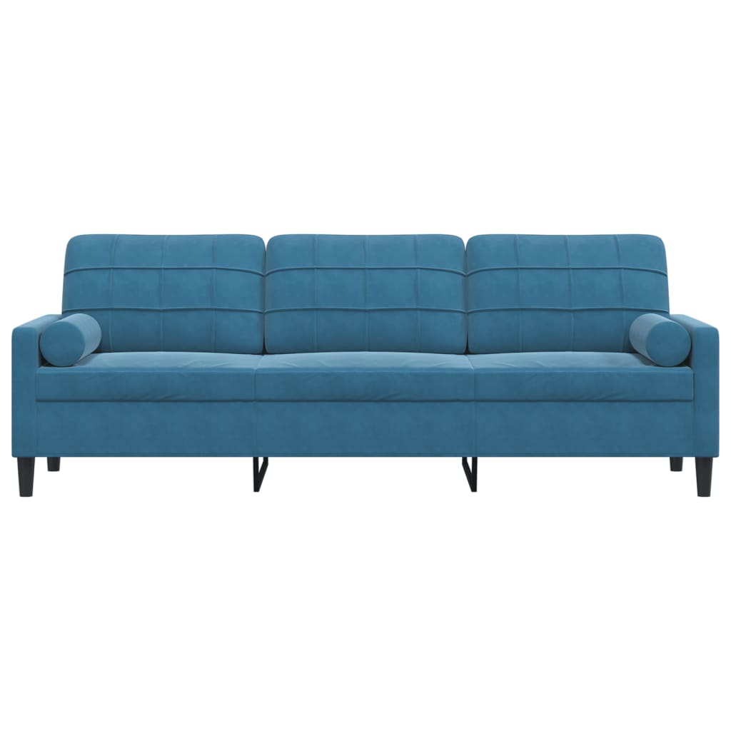 3-seater sofa with decorative cushions 210 cm blue velvet