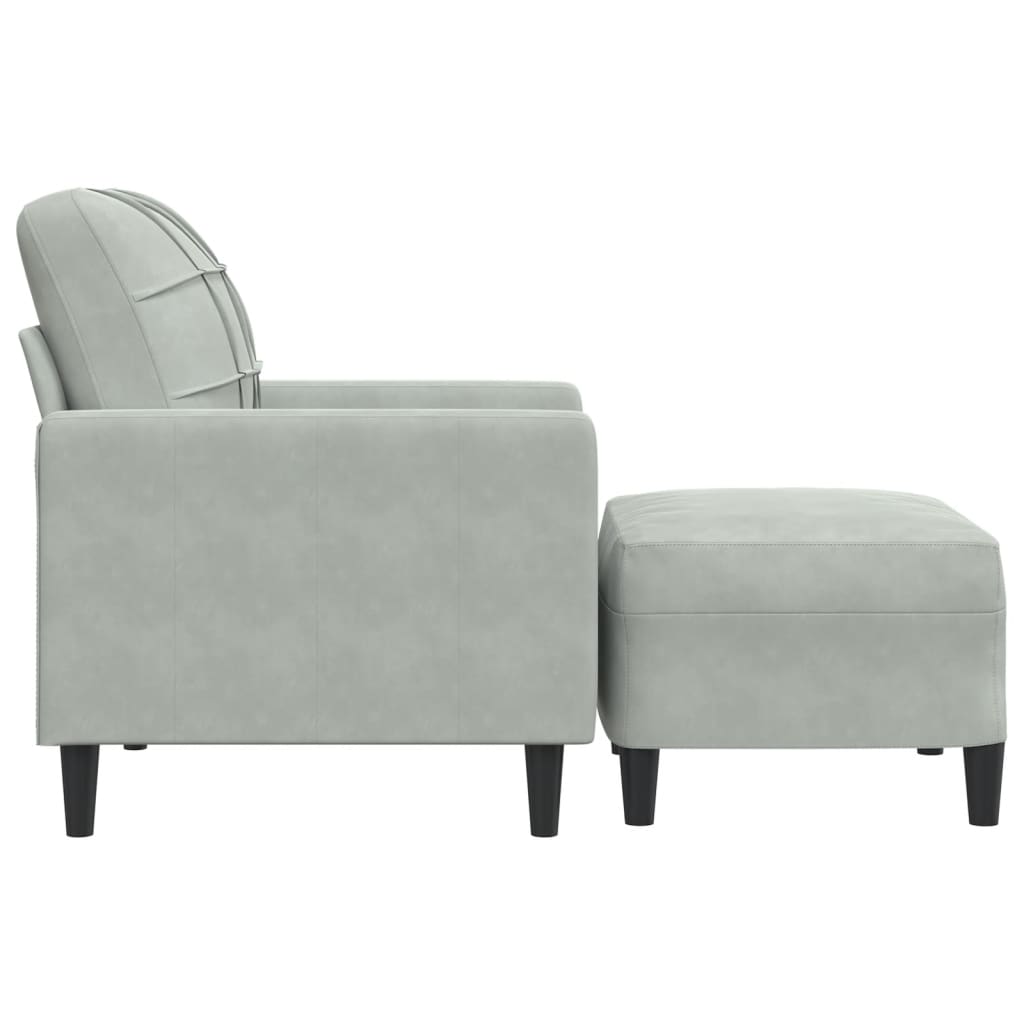 Poltrona com apoio de pés 60 cm veludo cinzento-claro