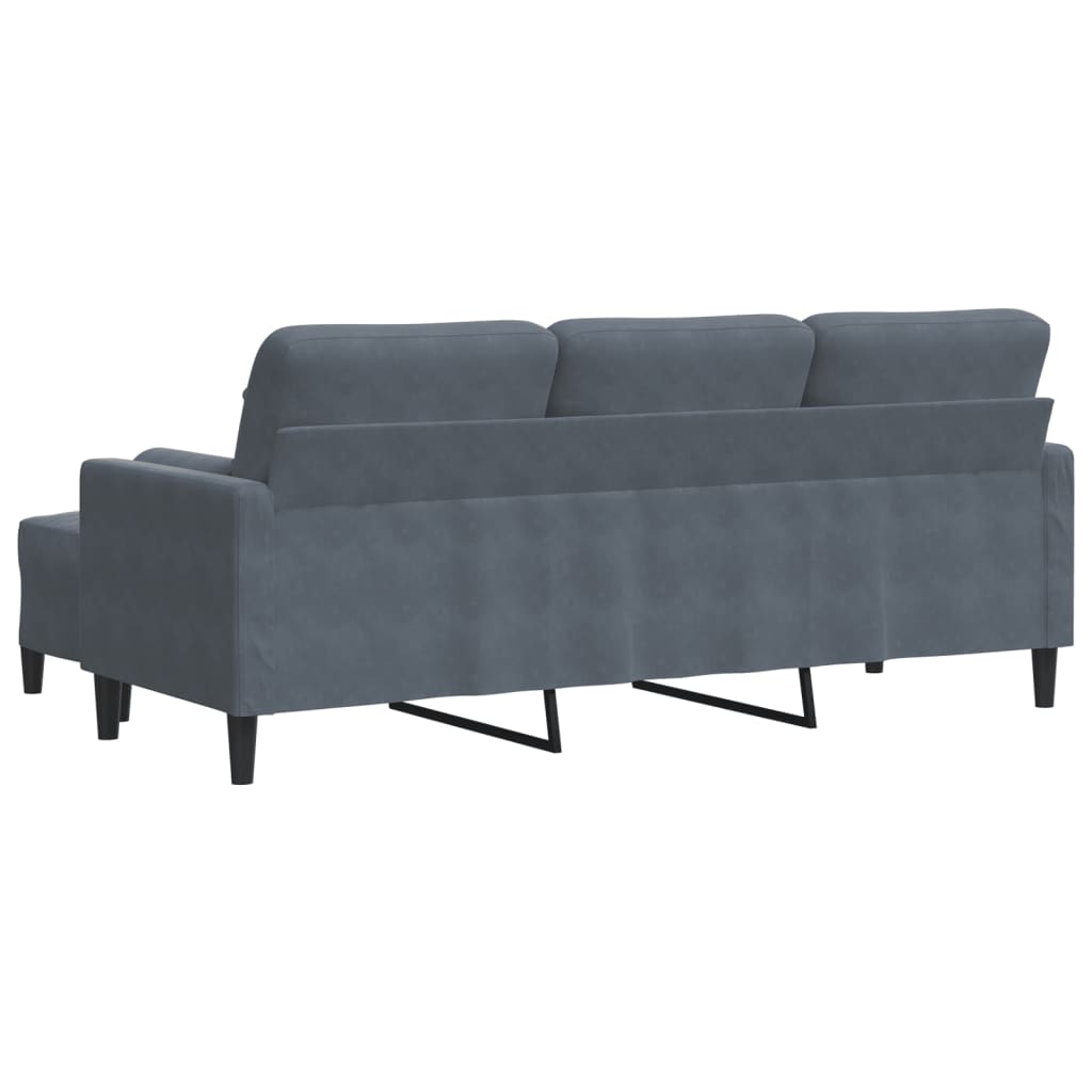 Sofá de 3 lugares com apoio de pés 180 cm veludo cinza-escuro