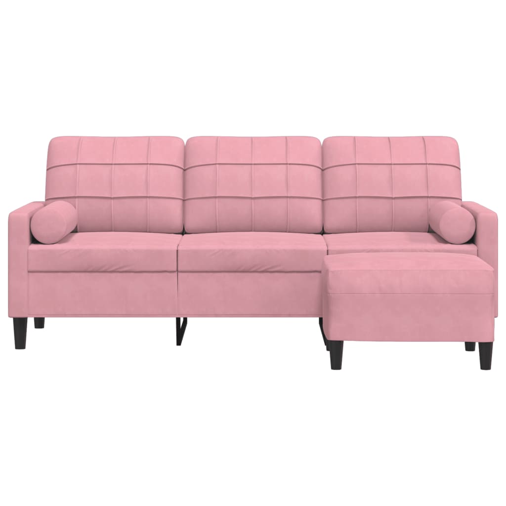 Sofá de 3 lugares com apoio de pés 180 cm veludo rosa