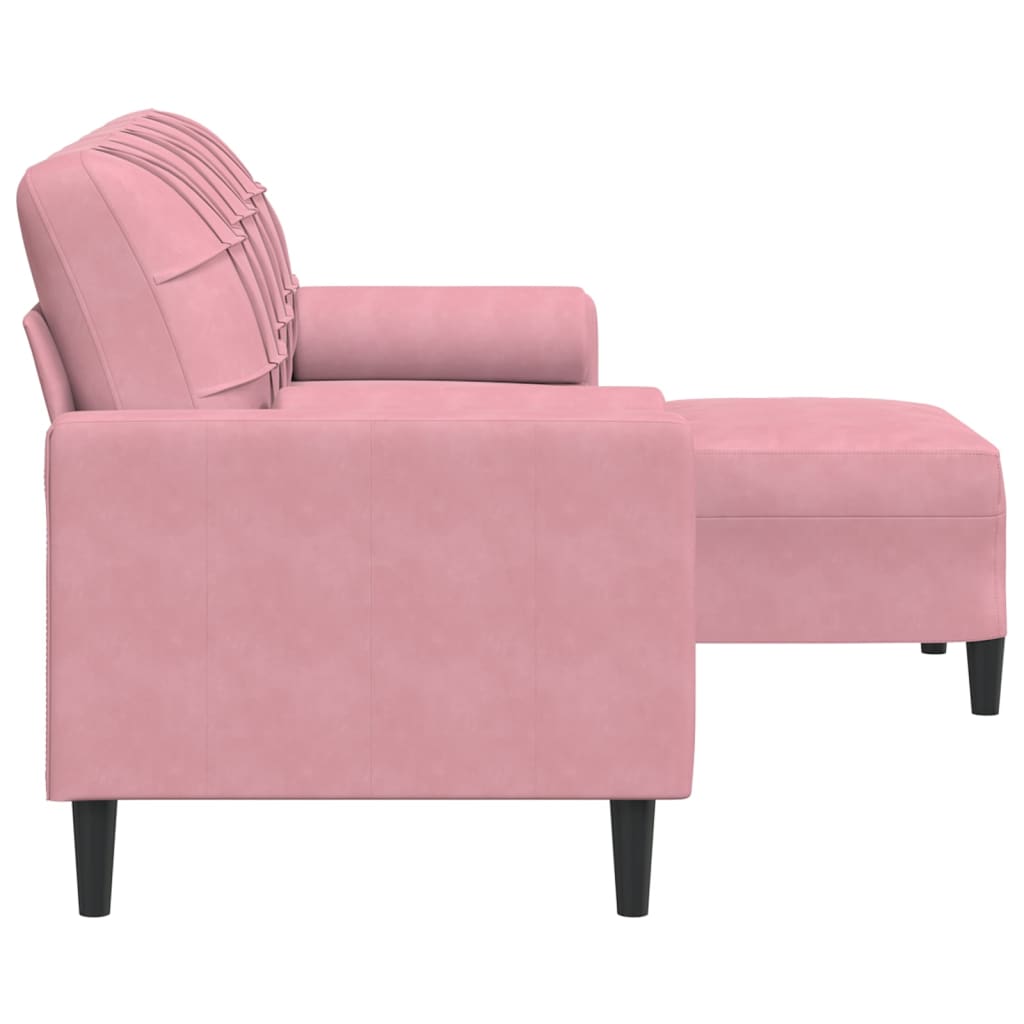 Sofá de 3 lugares com apoio de pés 180 cm veludo rosa
