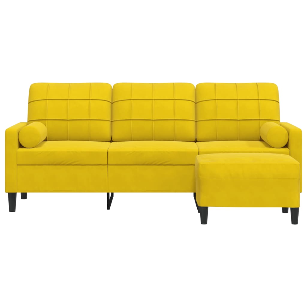 Sofá de 3 lugares com apoio de pés 180 cm veludo amarelo