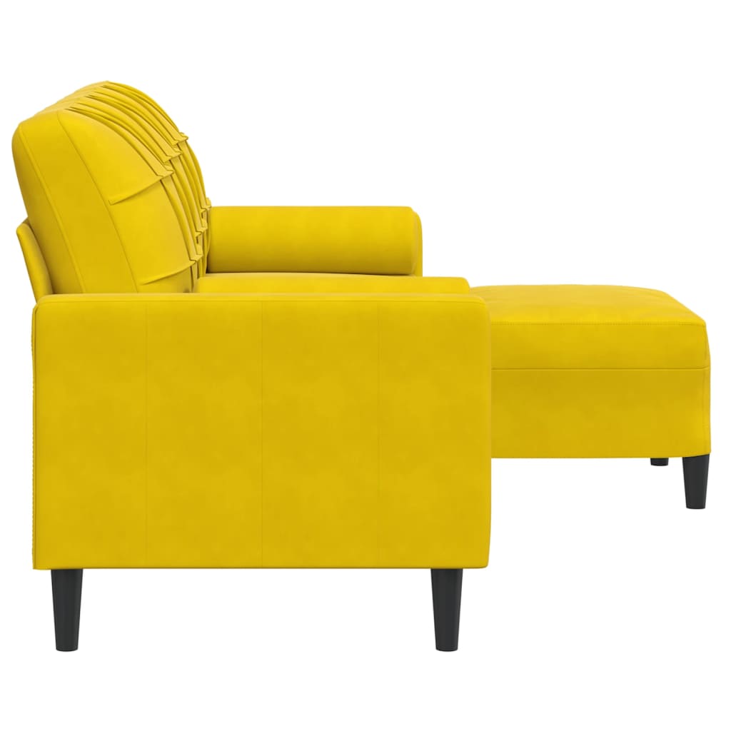 Sofá de 3 lugares com apoio de pés 180 cm veludo amarelo