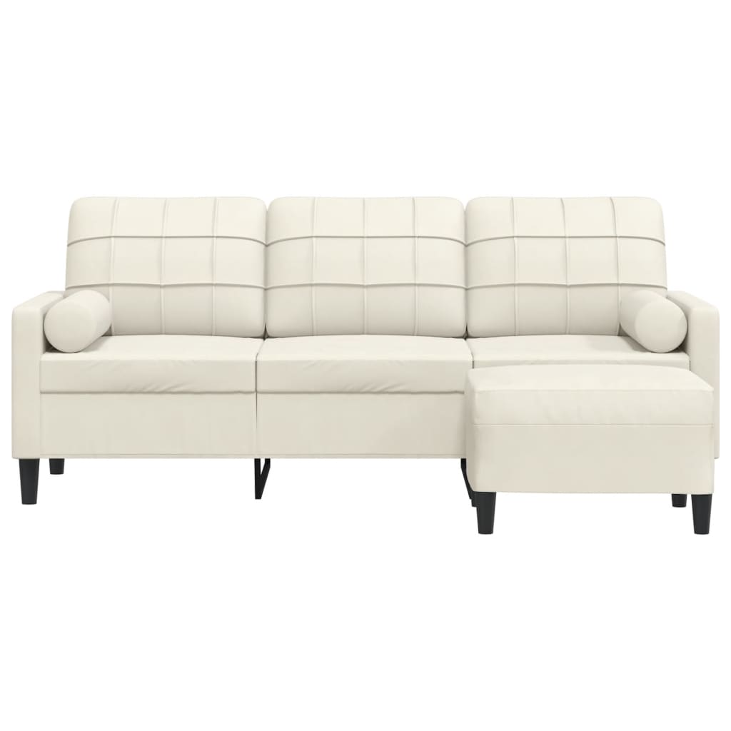Sofá de 3 lugares com apoio de pés 180 cm veludo cor creme