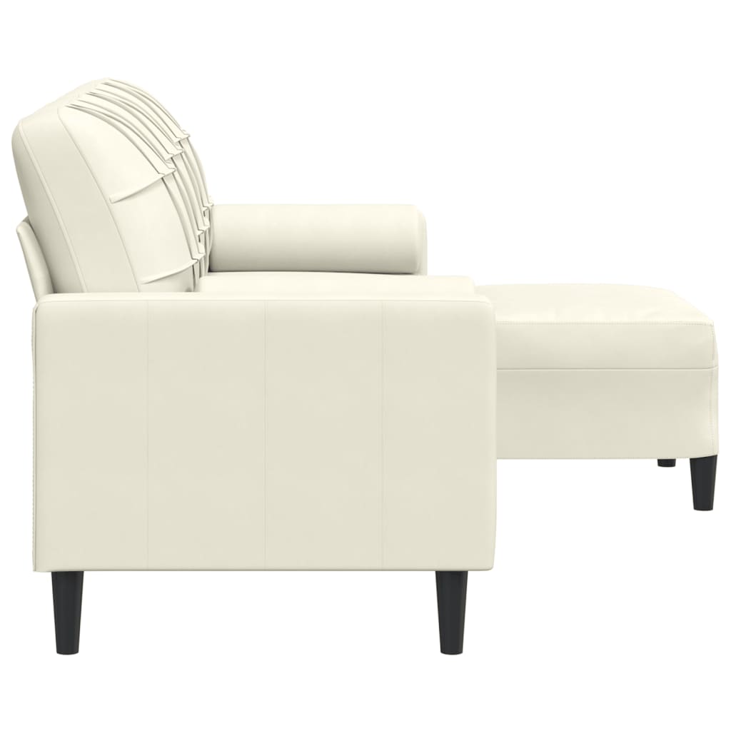 Sofá de 3 lugares com apoio de pés 180 cm veludo cor creme