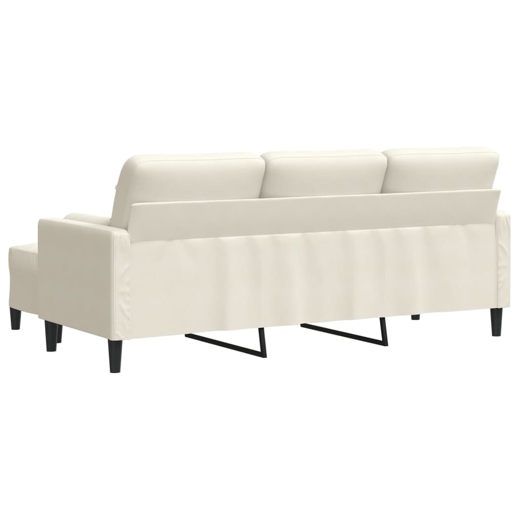 Sofá de 3 lugares com apoio de pés 180 cm veludo cor creme