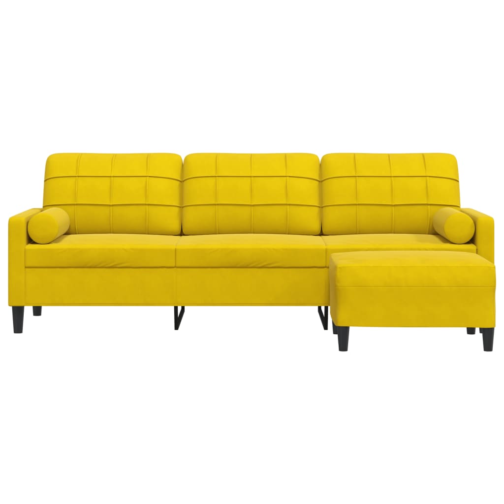 Sofá de 3 lugares com apoio de pés 210 cm veludo amarelo