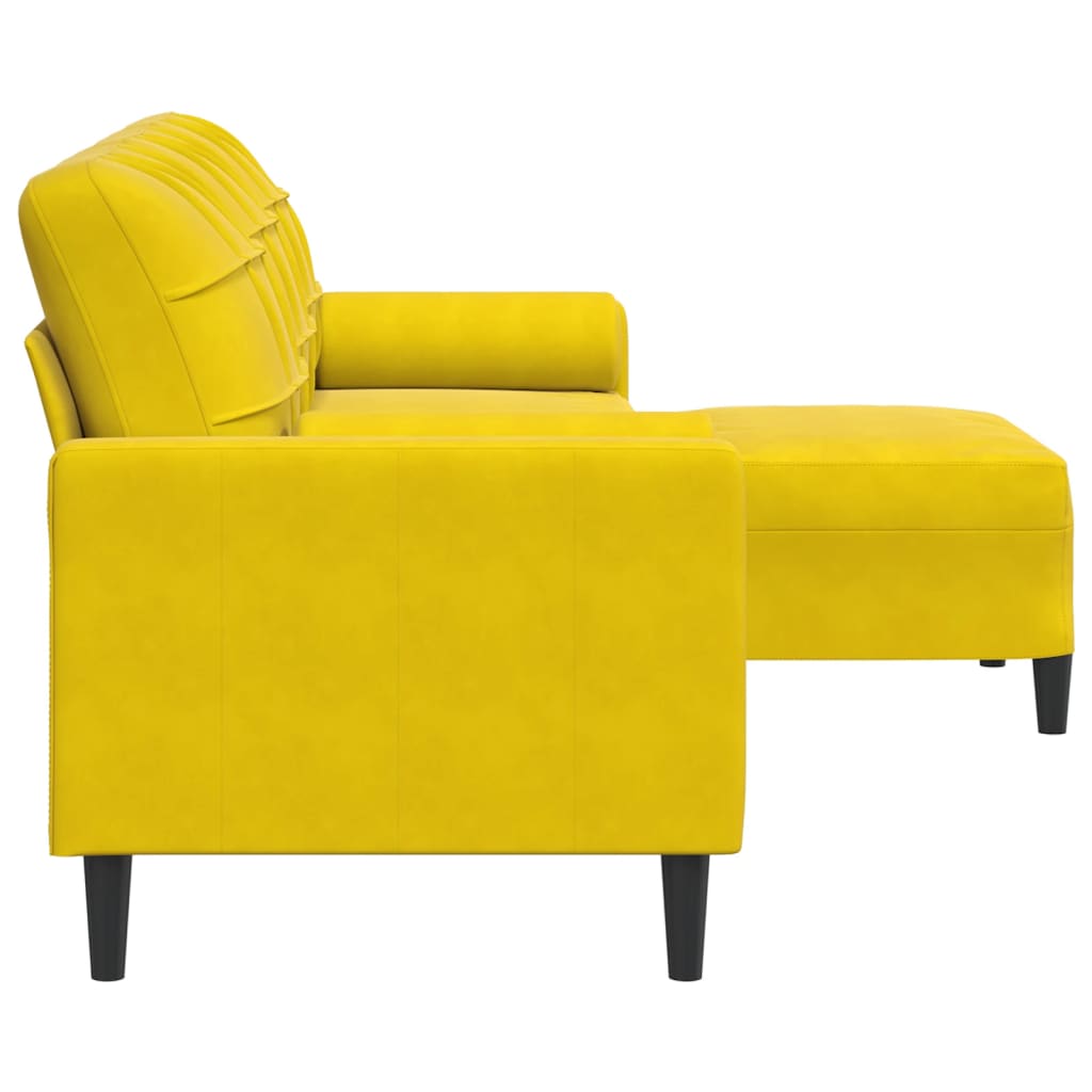 Sofá de 3 lugares com apoio de pés 210 cm veludo amarelo