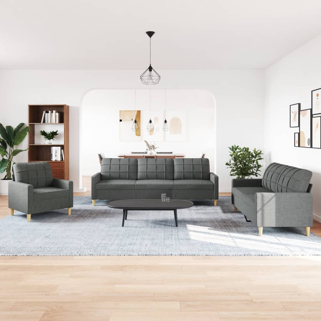 3 pcs dark grey fabric sofa set