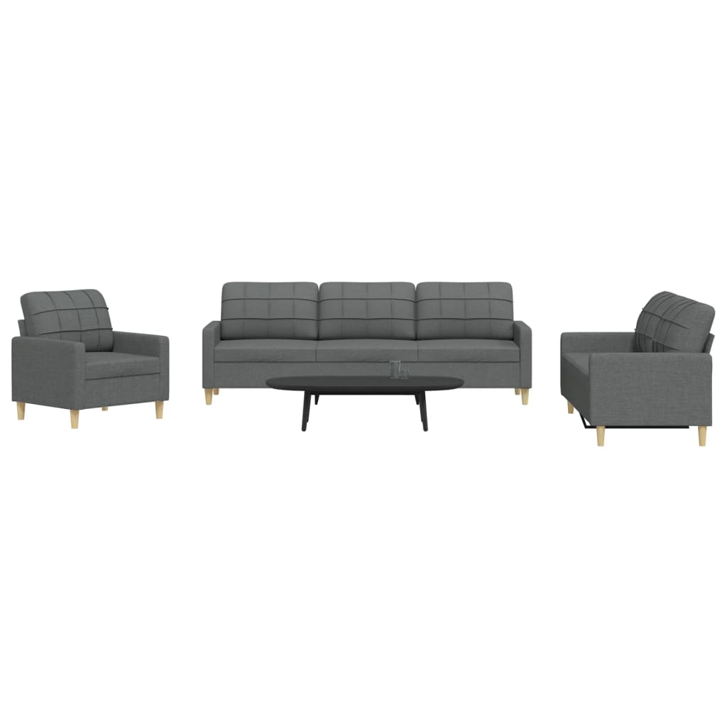 3 pcs dark grey fabric sofa set