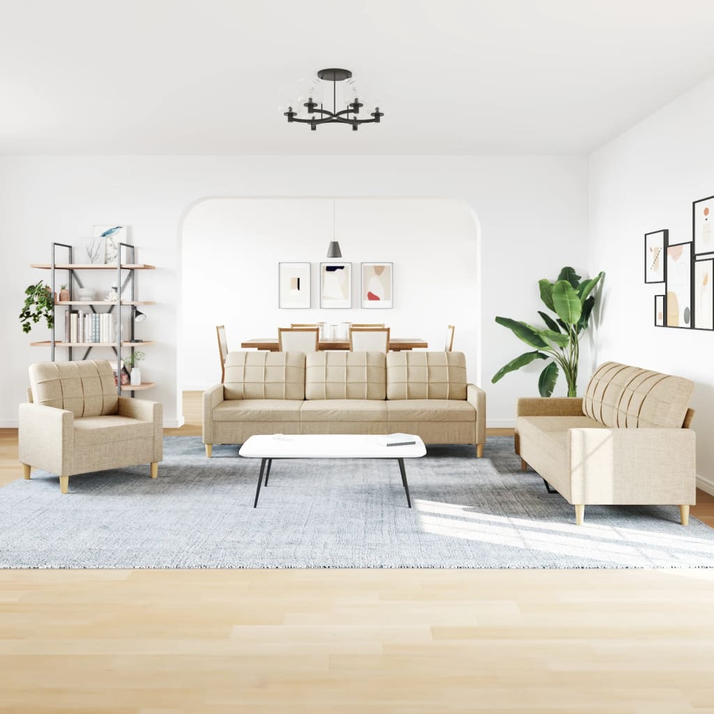 3 pcs cream color fabric sofa set