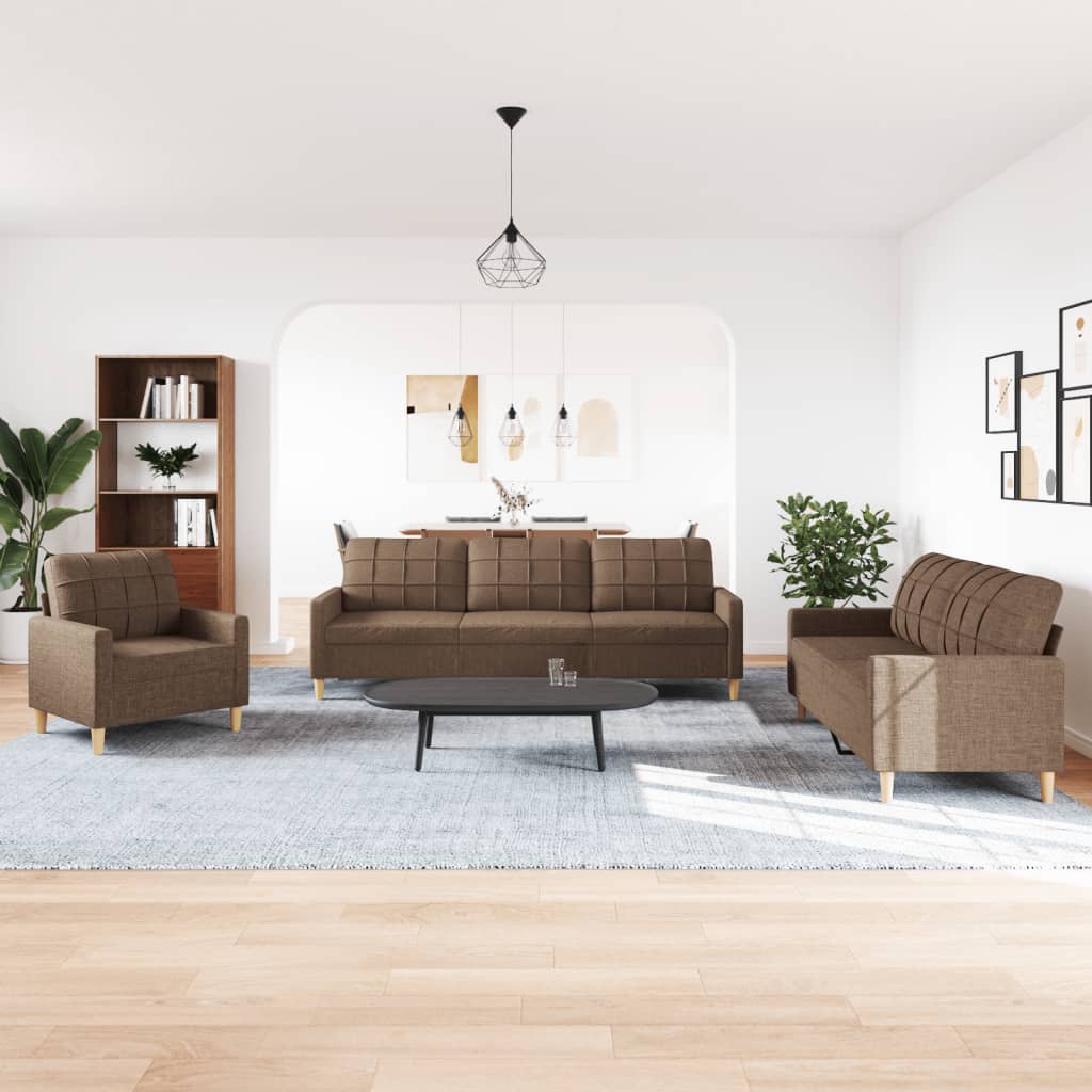 3 pcs brown fabric sofa set