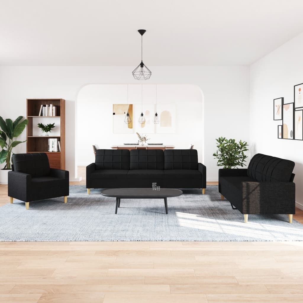 3 pcs black fabric sofa set