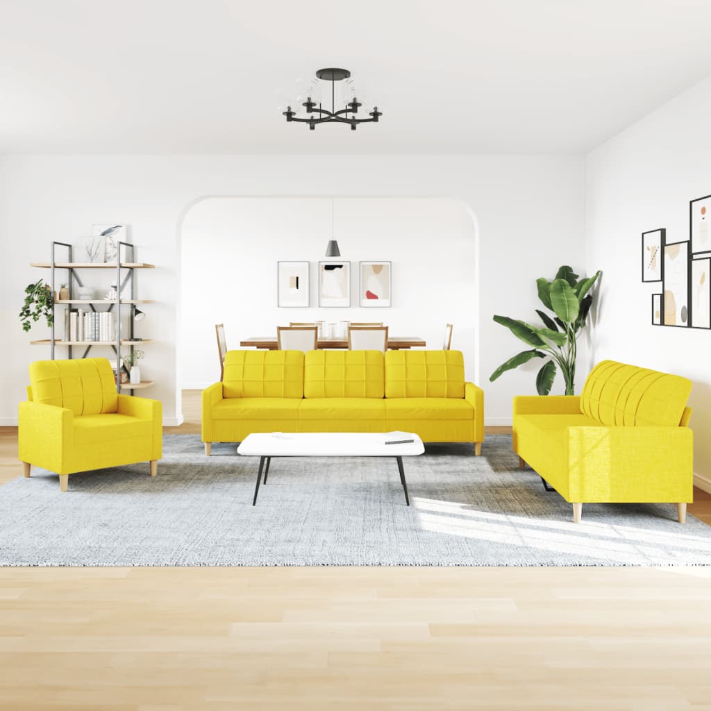 3 pcs light yellow fabric sofa set