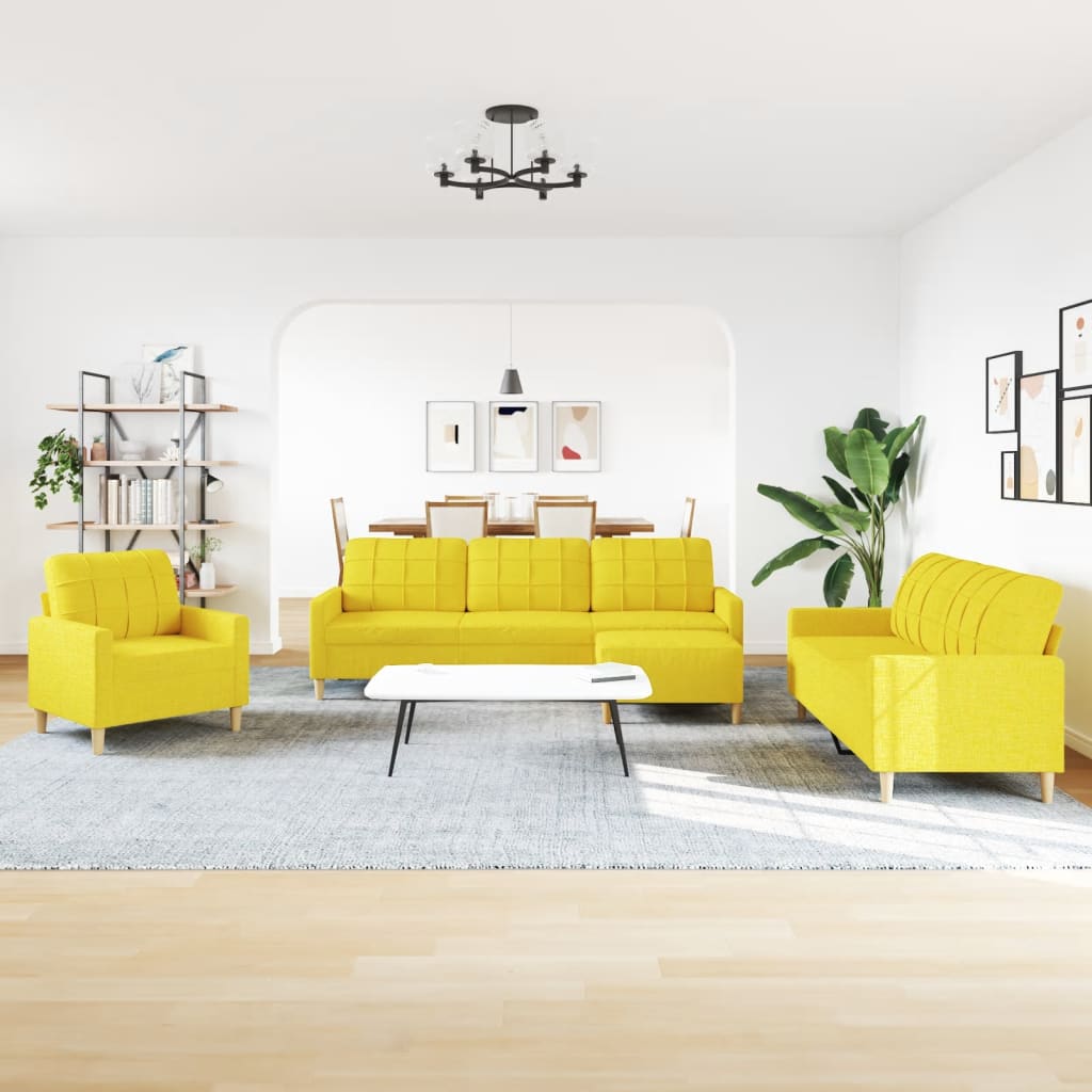 4 pcs sofa set with footstool light yellow fabric