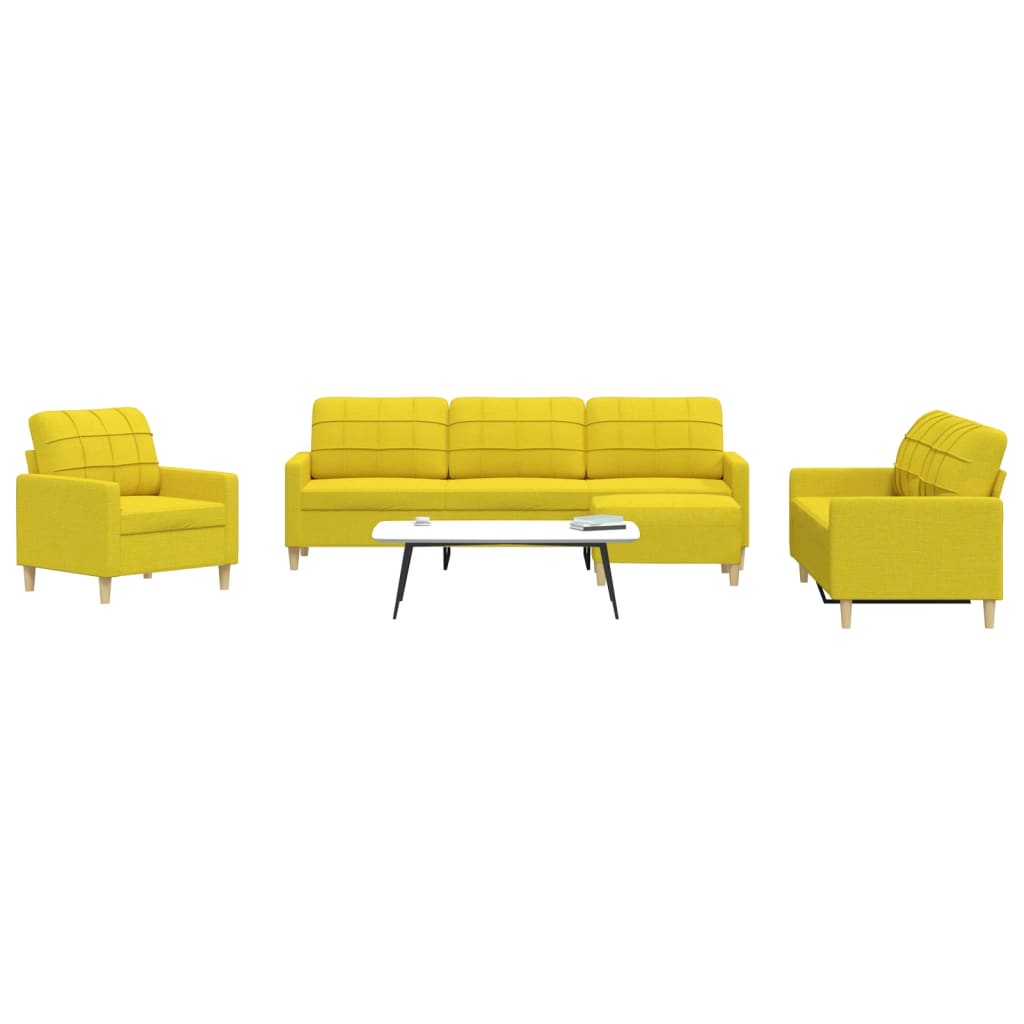4 pcs sofa set with footstool light yellow fabric