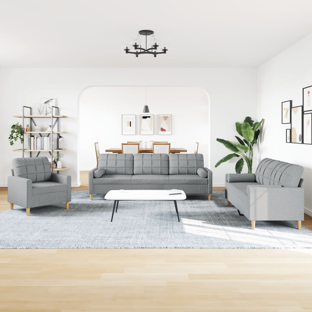 3 pcs sofa set with cushions dark grey fabric