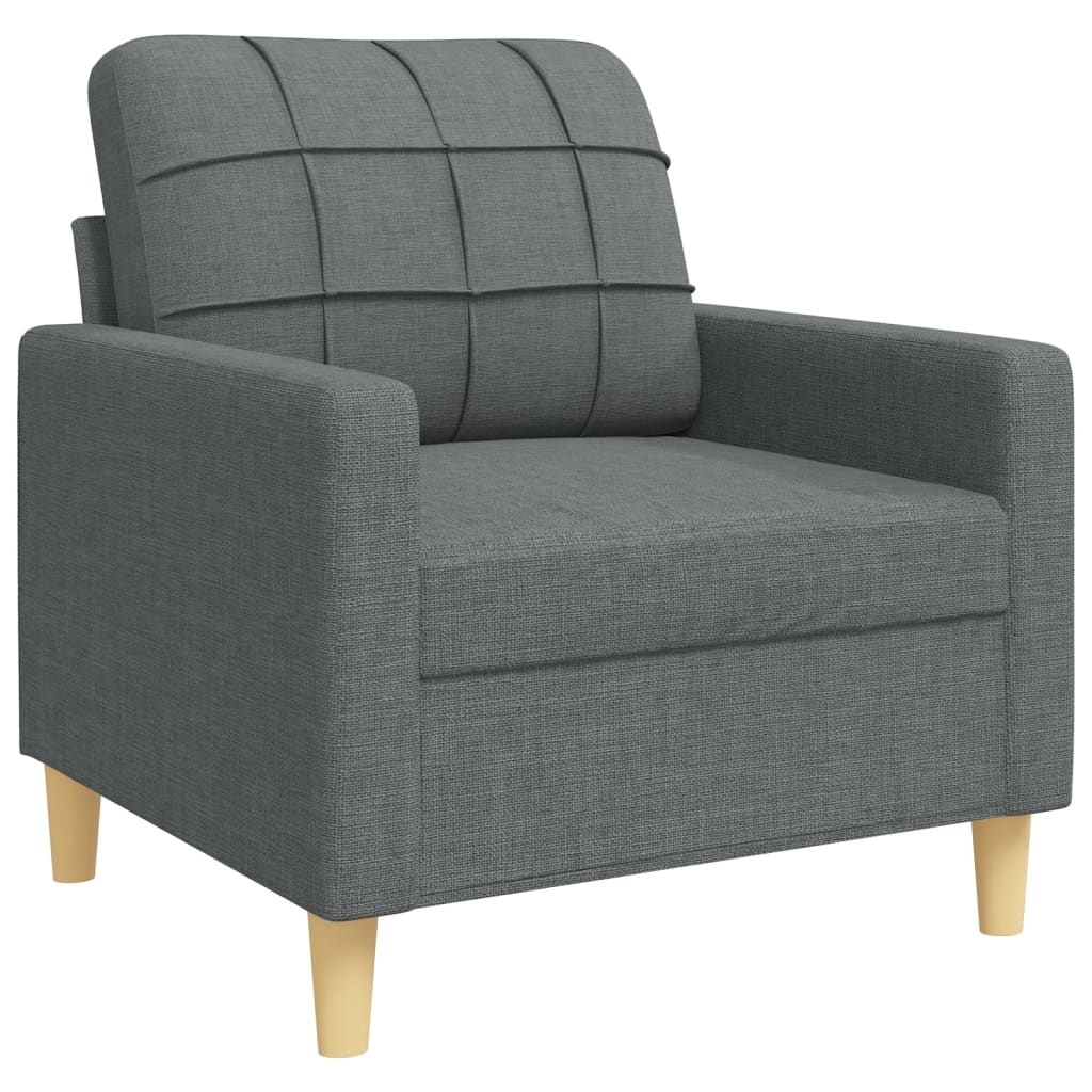 3 pcs conjunto de sofás com almofadões tecido cinzento-escuro