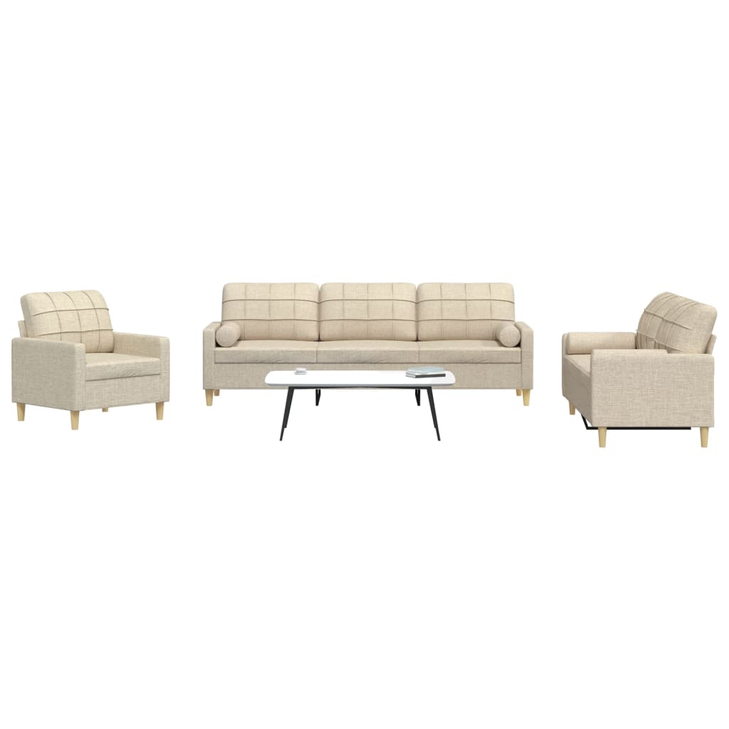3pcs sofa set with decorative pillows cream fabric