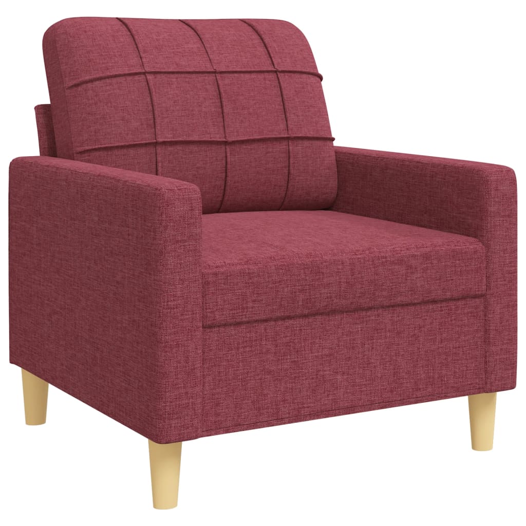 3 pcs conjunto de sofás com almofadas tecido vermelho-tinto